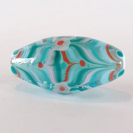Encased pale blue raked bicone lampwork focal bead Jolene Beads