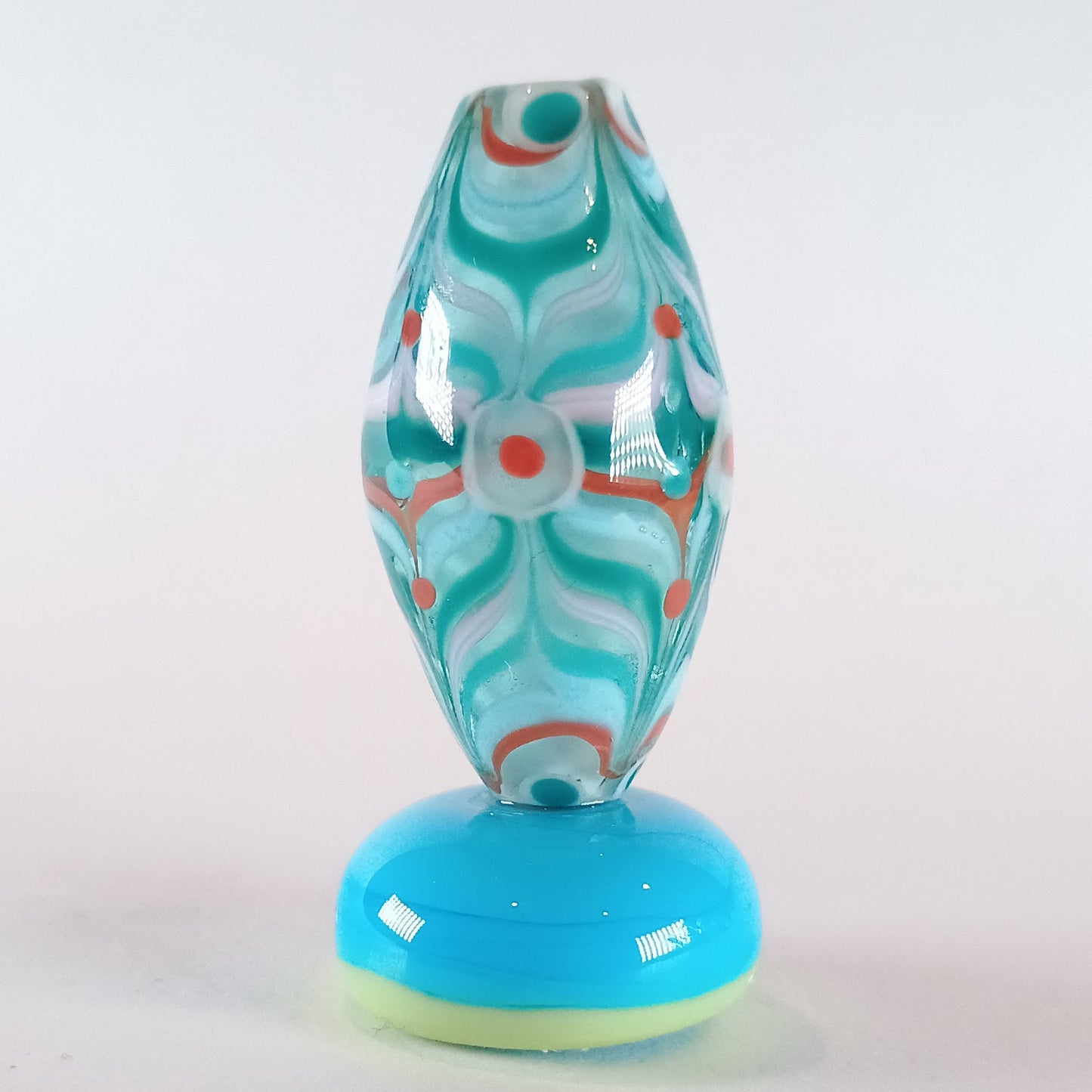 Encased pale blue raked bicone lampwork focal bead Jolene Beads