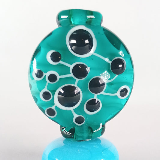Teal lentil with wide collars and black dots - Jolene Beads - lampwork beads & jewellery