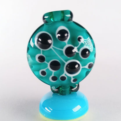 Teal lentil with wide collars and black dots - Jolene Beads - lampwork beads & jewellery