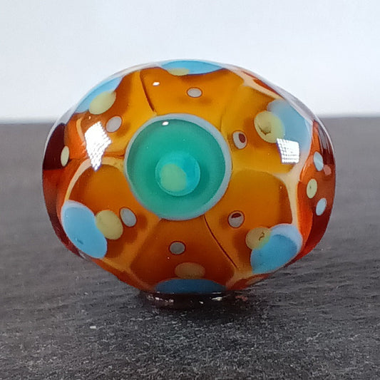 Topaz brown and blue chunky oval lampwork focal bead - Jolene Beads - lampwork beads & jewellery
