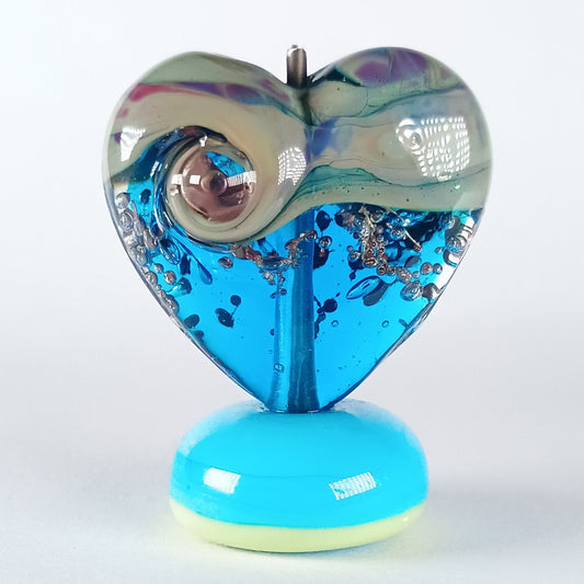 Two tone aqua heart lampwork focal bead - Jolene Beads - lampwork beads & jewellery