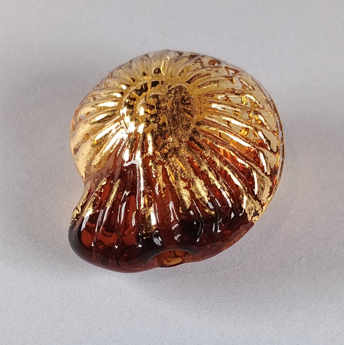 Amber and gold ammonite lampwork bead Jolene Beads