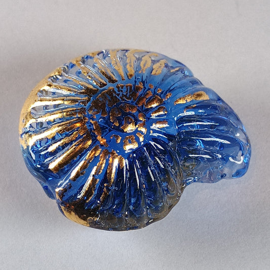 Transparent blue and gold ammonite lampwork bead Jolene Beads