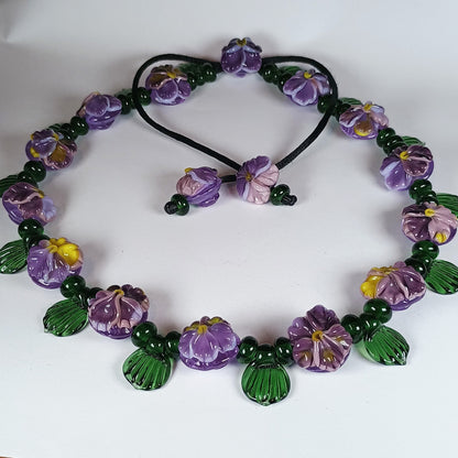 Purple pansy necklace Jolene Beads