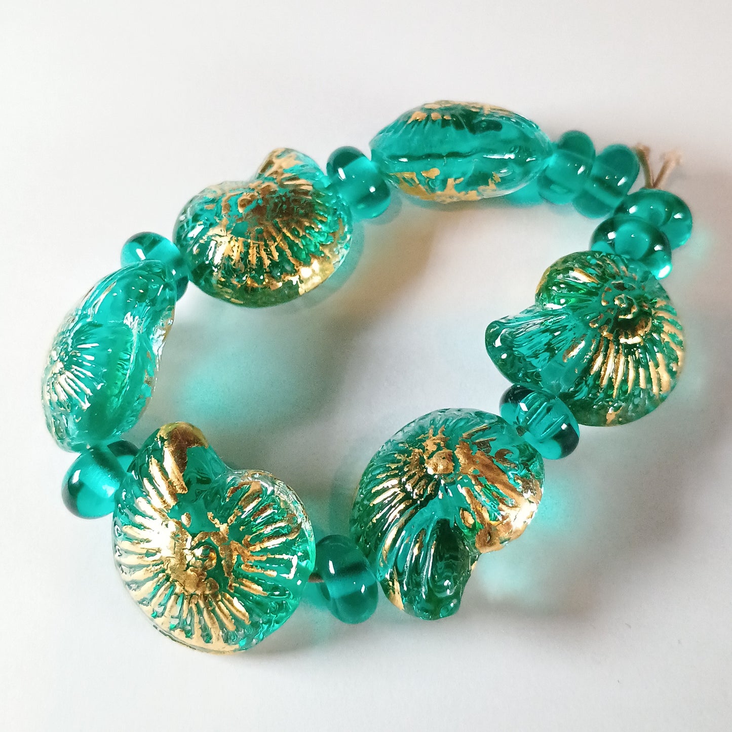 Teal and gold ammonite lampwork bead set (Copy) Jolene Beads