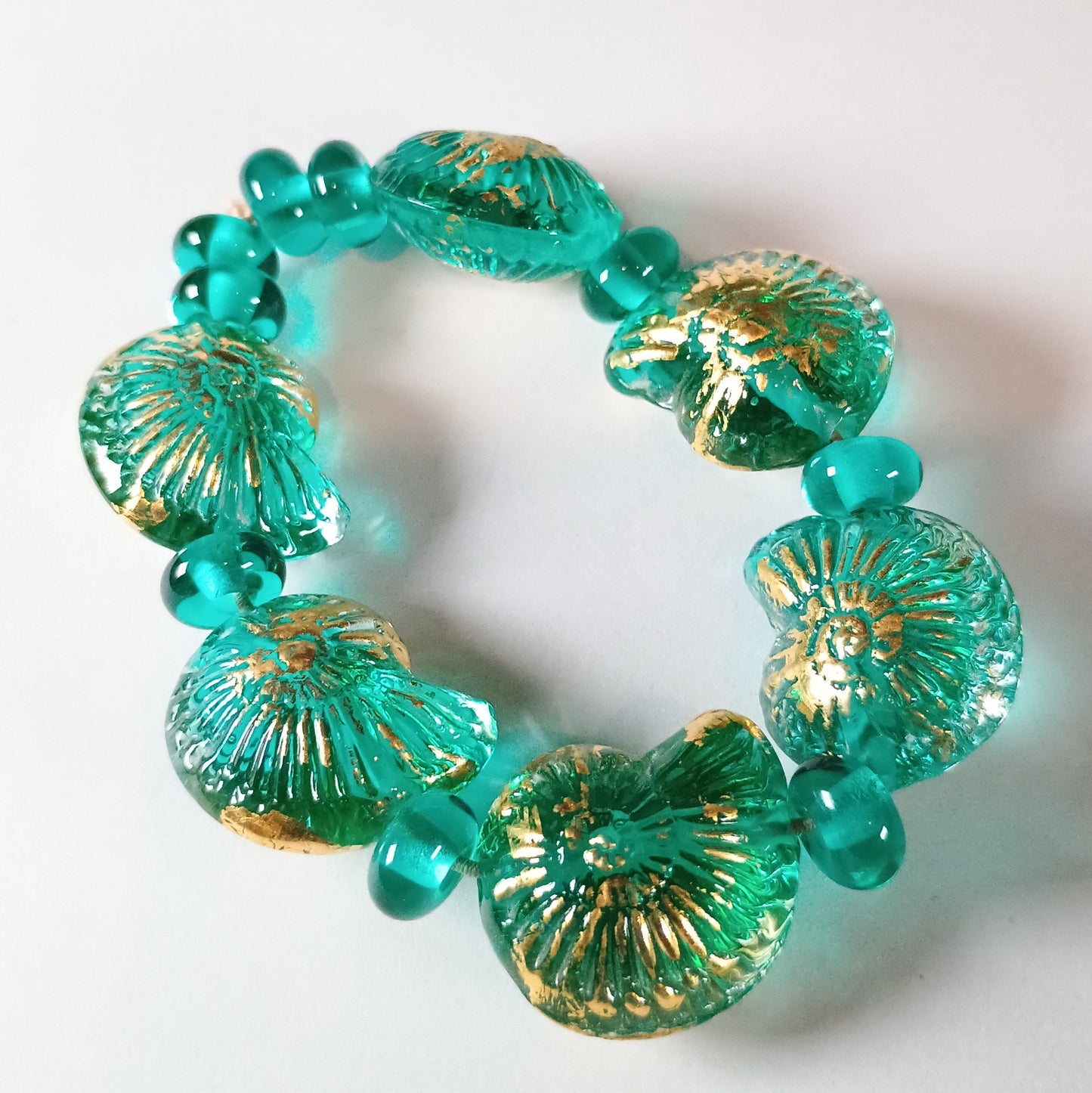 Teal and gold ammonite lampwork bead set (Copy) Jolene Beads