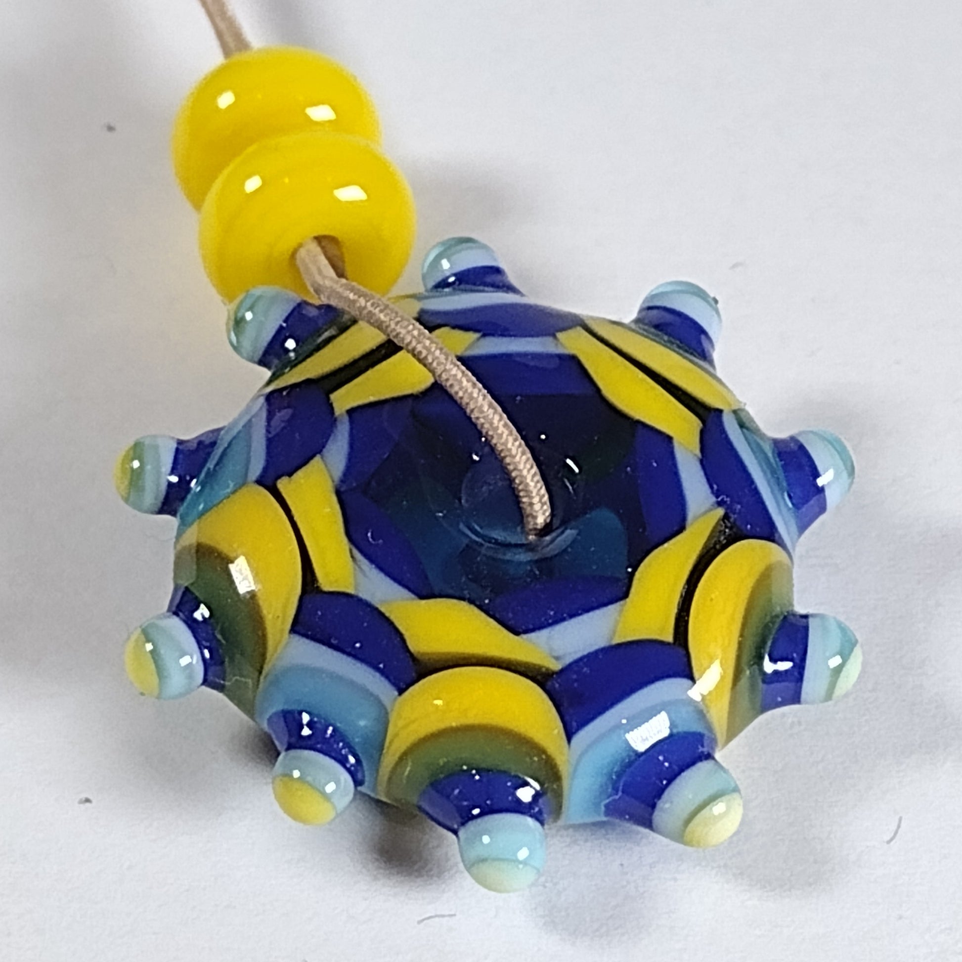 Yellow and blue dragonscale disk bead Jolene Beads