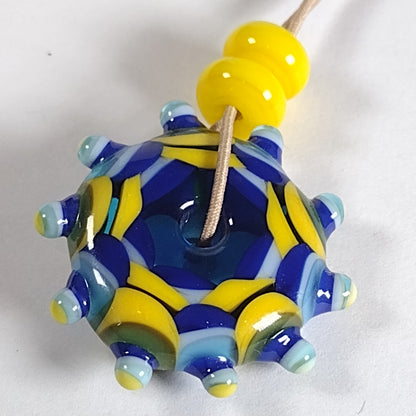 Yellow and blue dragonscale disk bead Jolene Beads