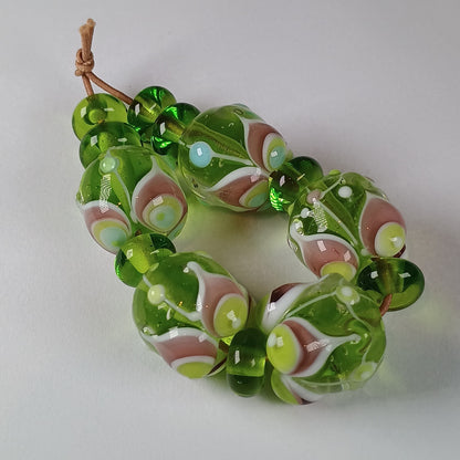 Lime lampwork bead set) Jolene Beads