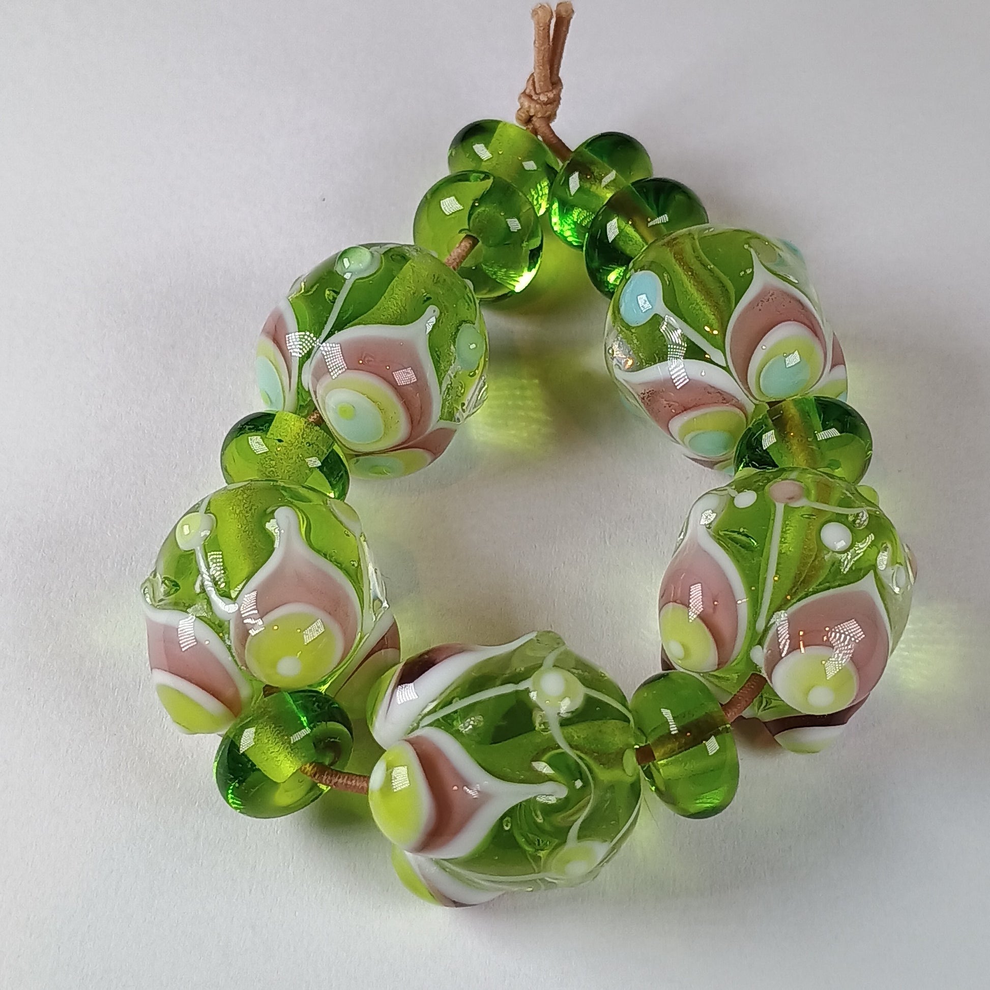 Lime lampwork bead set) Jolene Beads