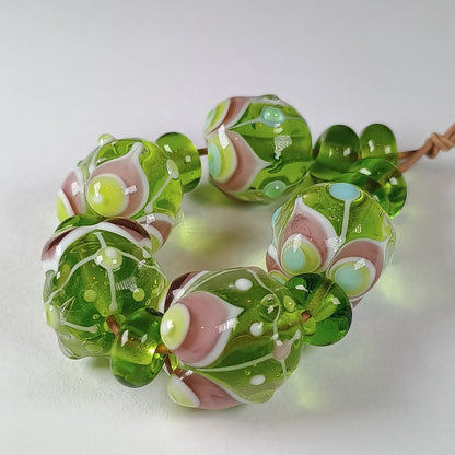 Lime lampwork bead set) Jolene Beads