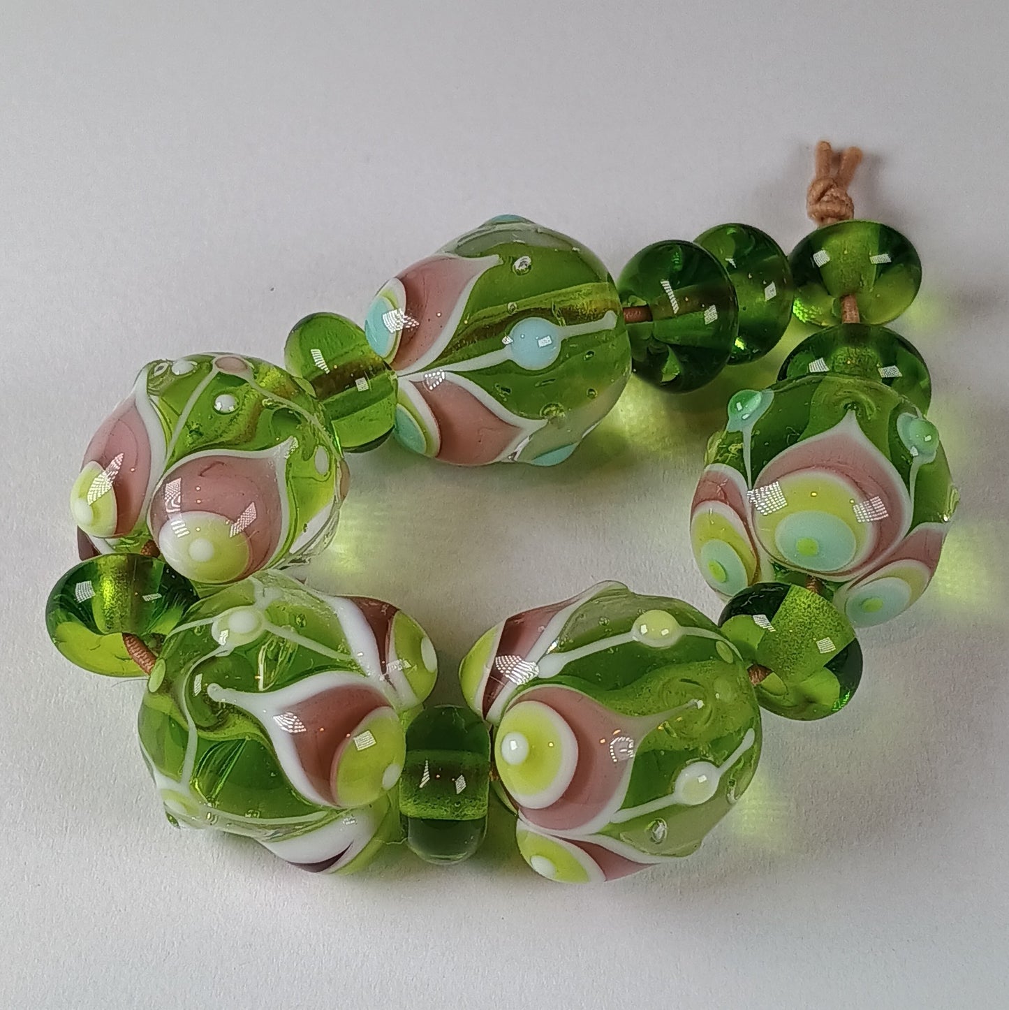 Lime lampwork bead set) Jolene Beads