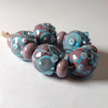 Purple and turquoise lampwork bead set) (Copy) Jolene Beads