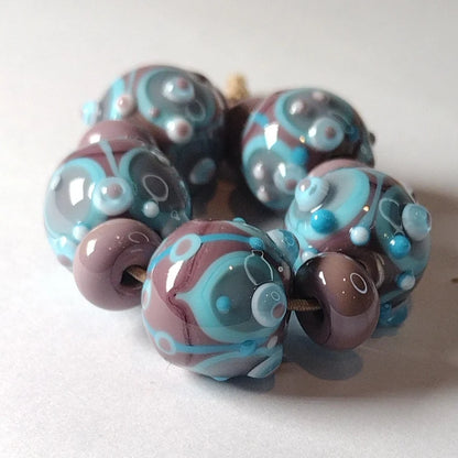 Purple and turquoise lampwork bead set) (Copy) Jolene Beads