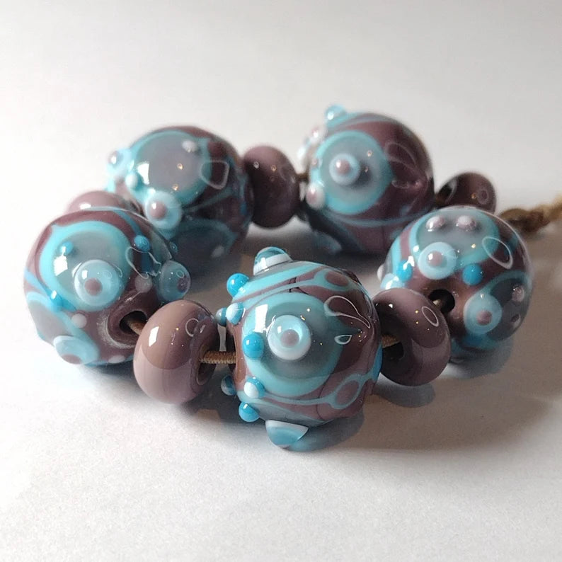 Purple and turquoise lampwork bead set) (Copy) Jolene Beads