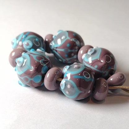 Purple and turquoise lampwork bead set) (Copy) Jolene Beads