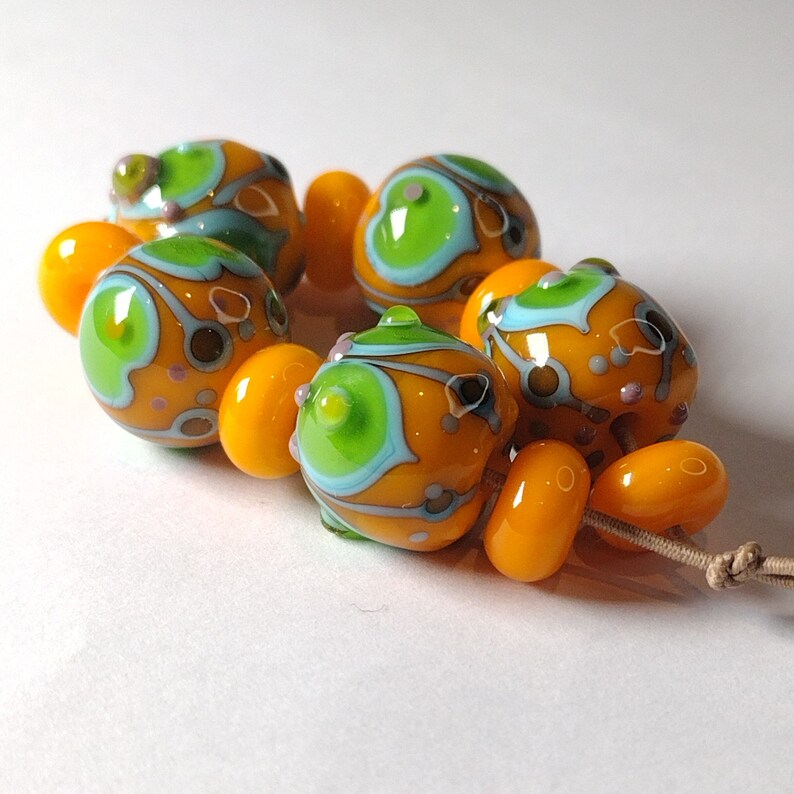 Yellow and lime lampwork bead set Jolene Beads