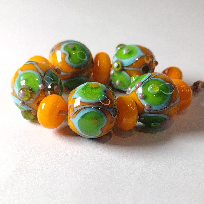 Yellow and lime lampwork bead set Jolene Beads