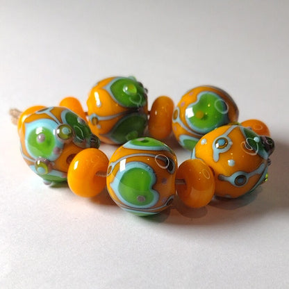 Yellow and lime lampwork bead set Jolene Beads