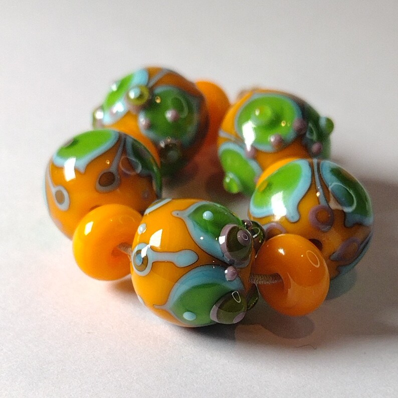 Yellow and lime lampwork bead set Jolene Beads