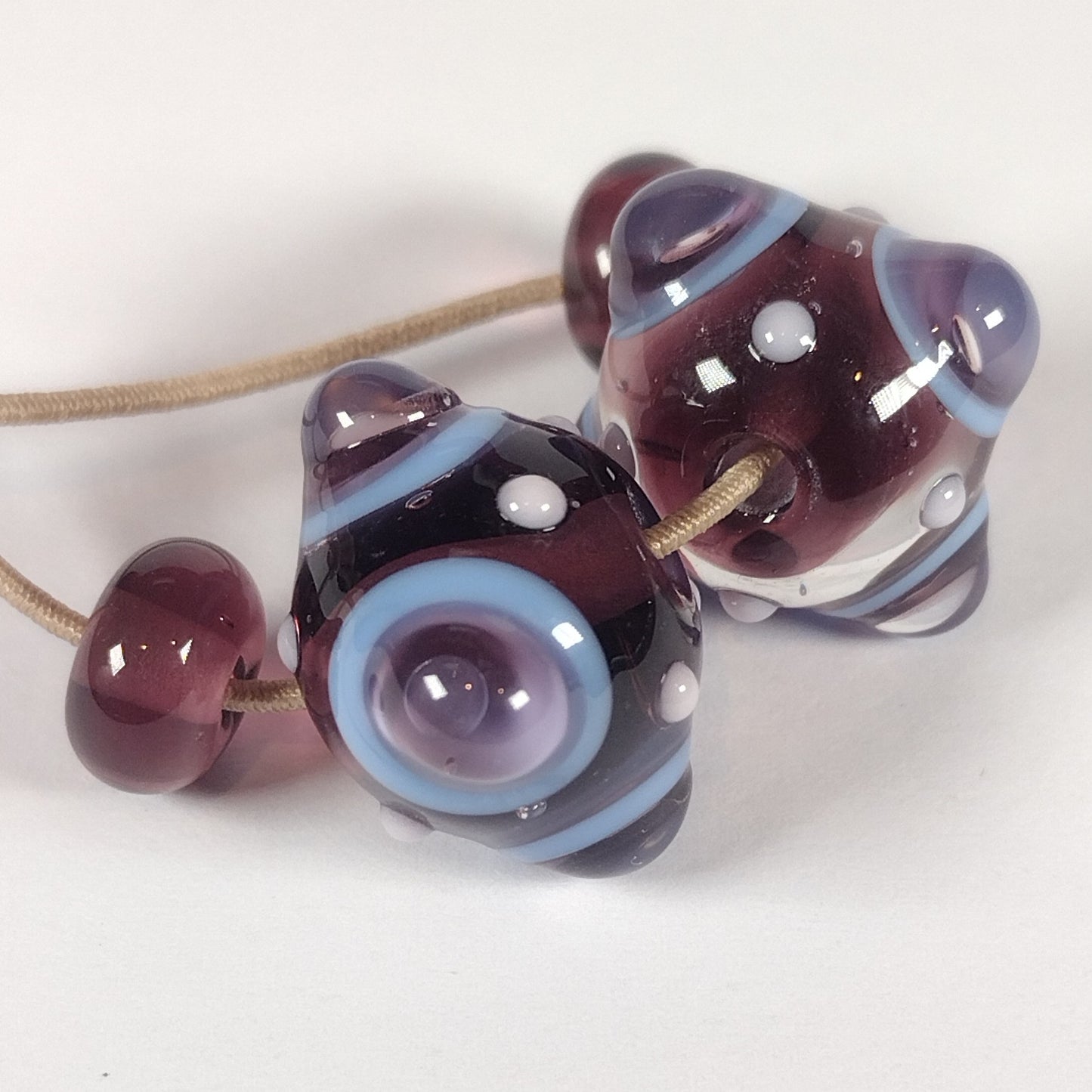 Purple and blue bumpy lampwork bead pair (Copy) Jolene Beads