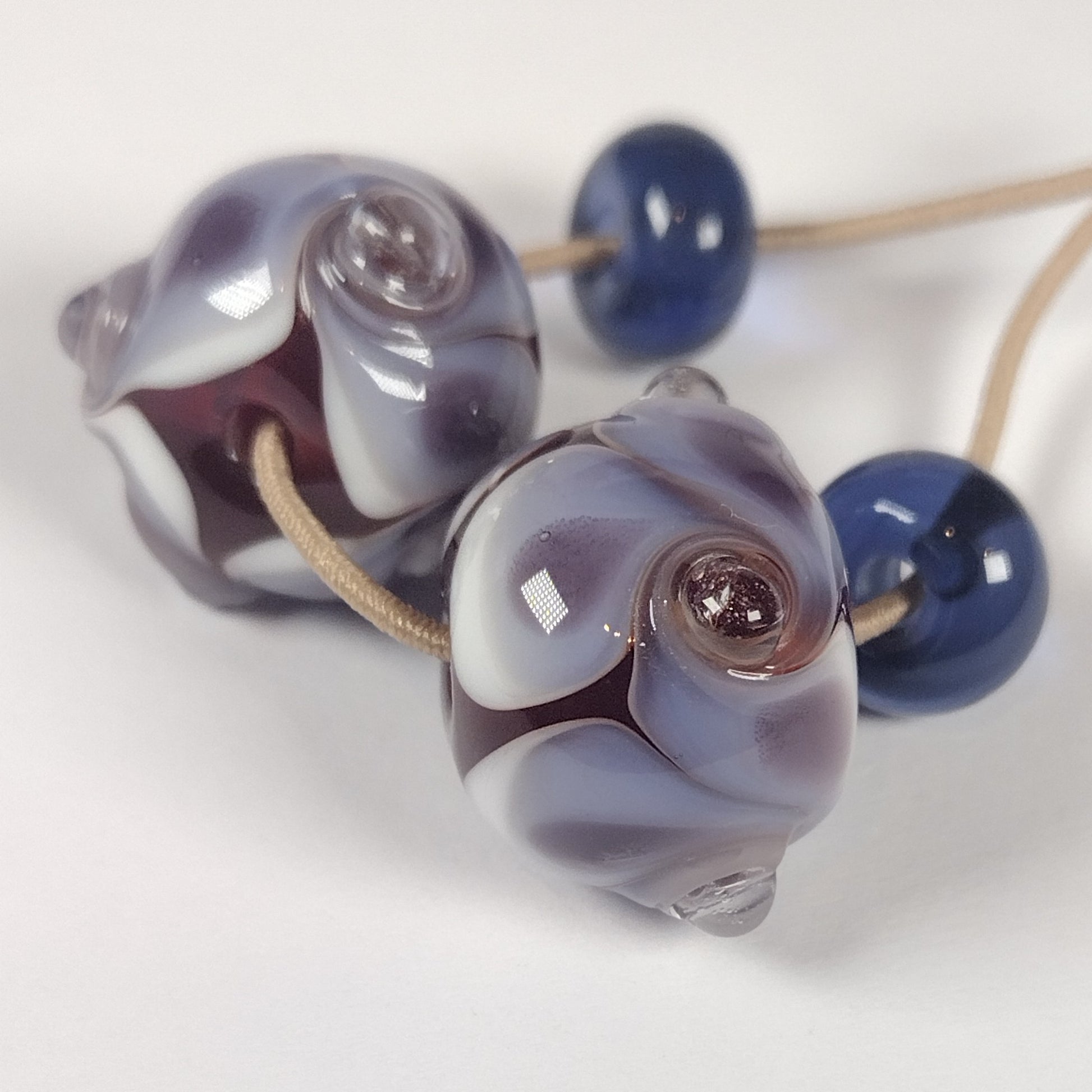 Purple twists lampwork bead pair Jolene Beads