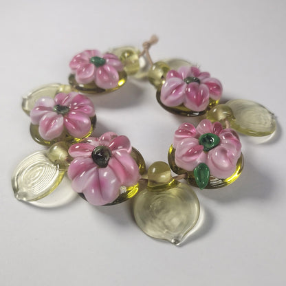 Pink flower lentil bead set Jolene Beads