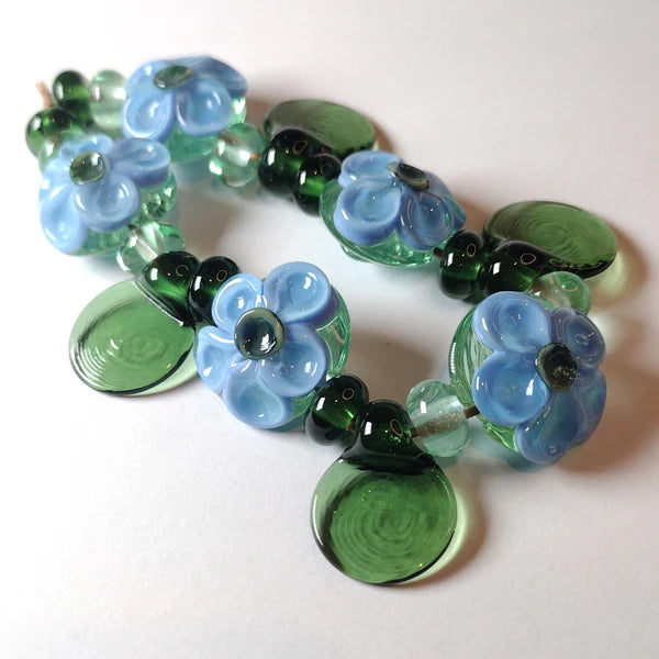 Blue Daisy lentil bead set Jolene Beads