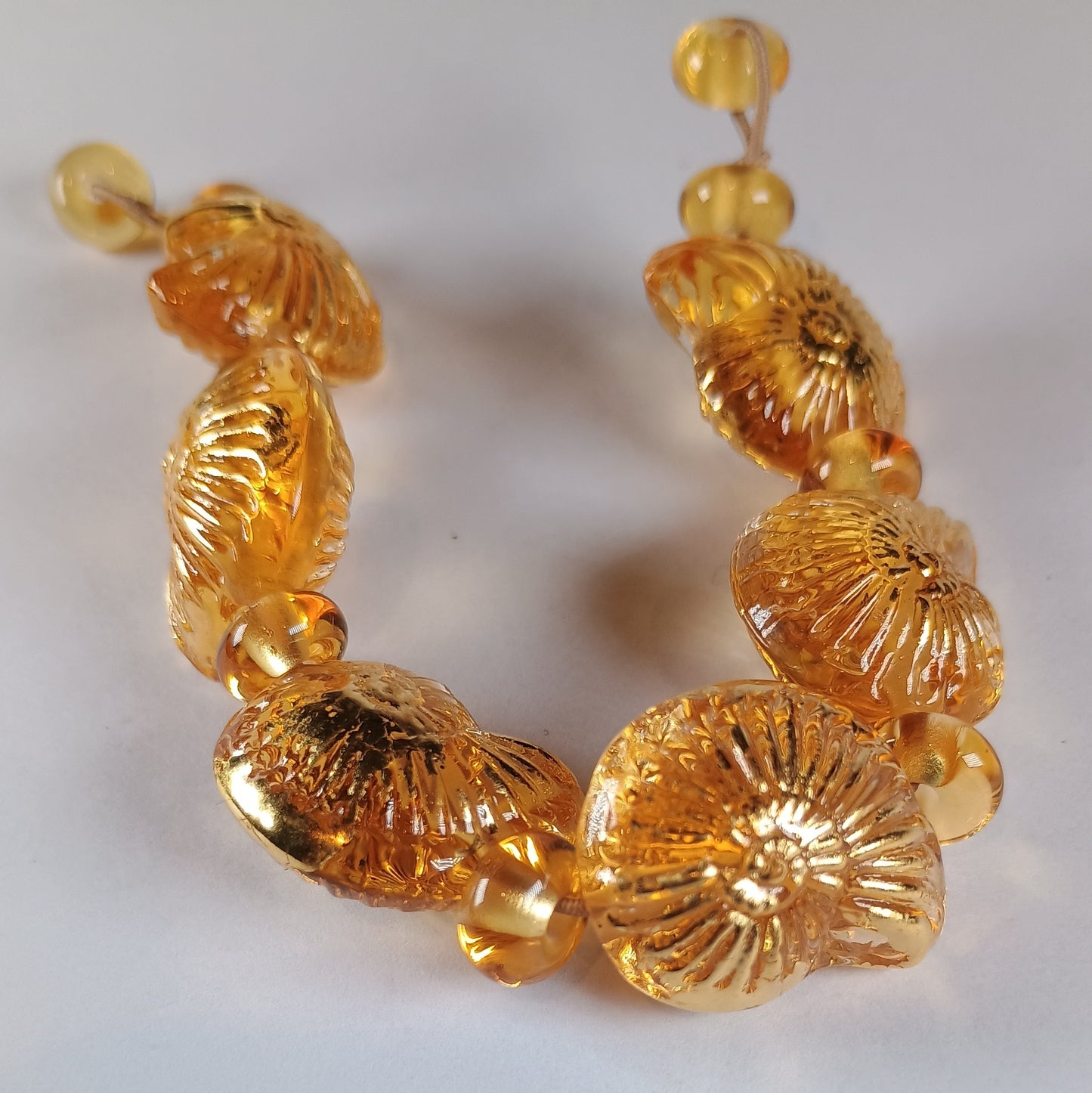 Pale amber and gold ammonite lampwork bead set Jolene Beads